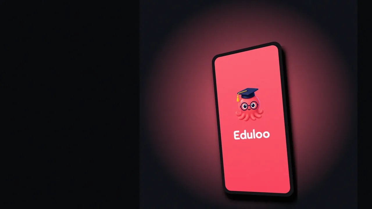 The Eduloo app on a phone, lit from behind