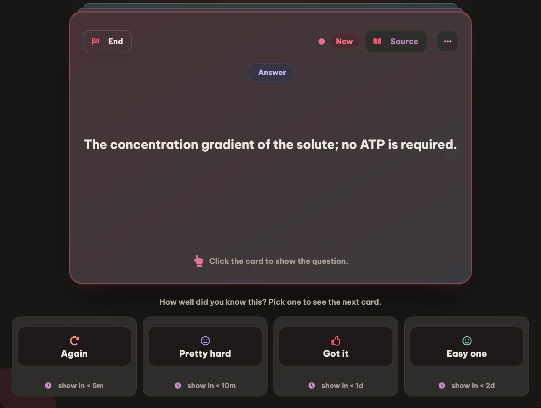 An Anki card being studied with spaced repetition buttons