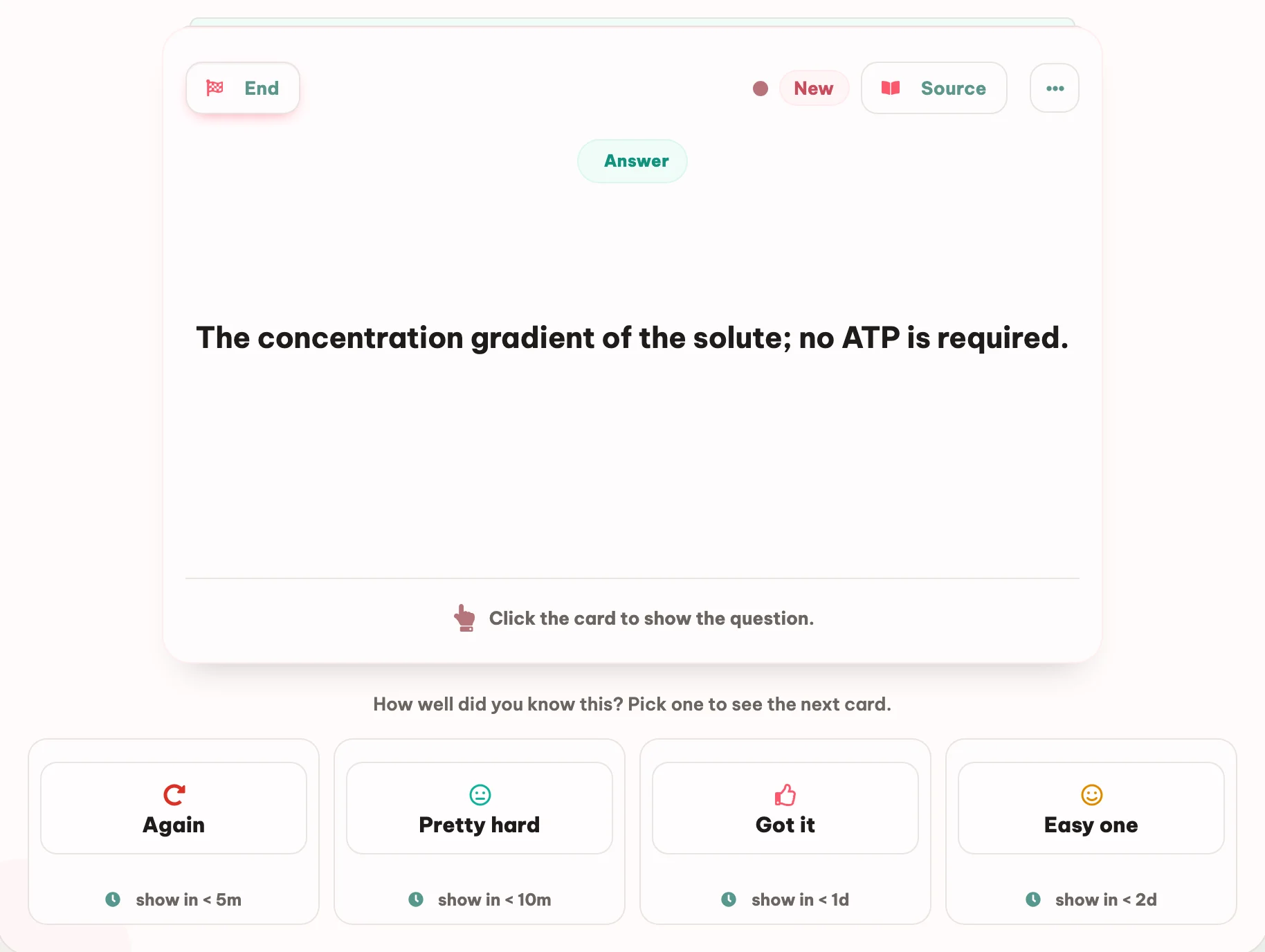 An Anki card being studied with spaced repetition buttons