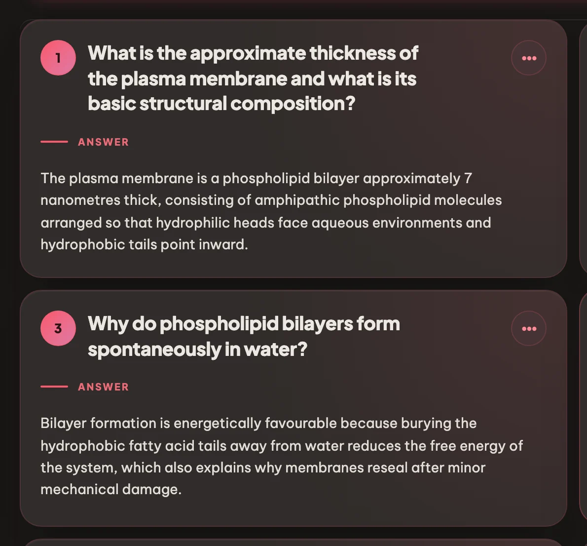 Flashcards about the plasma membrane