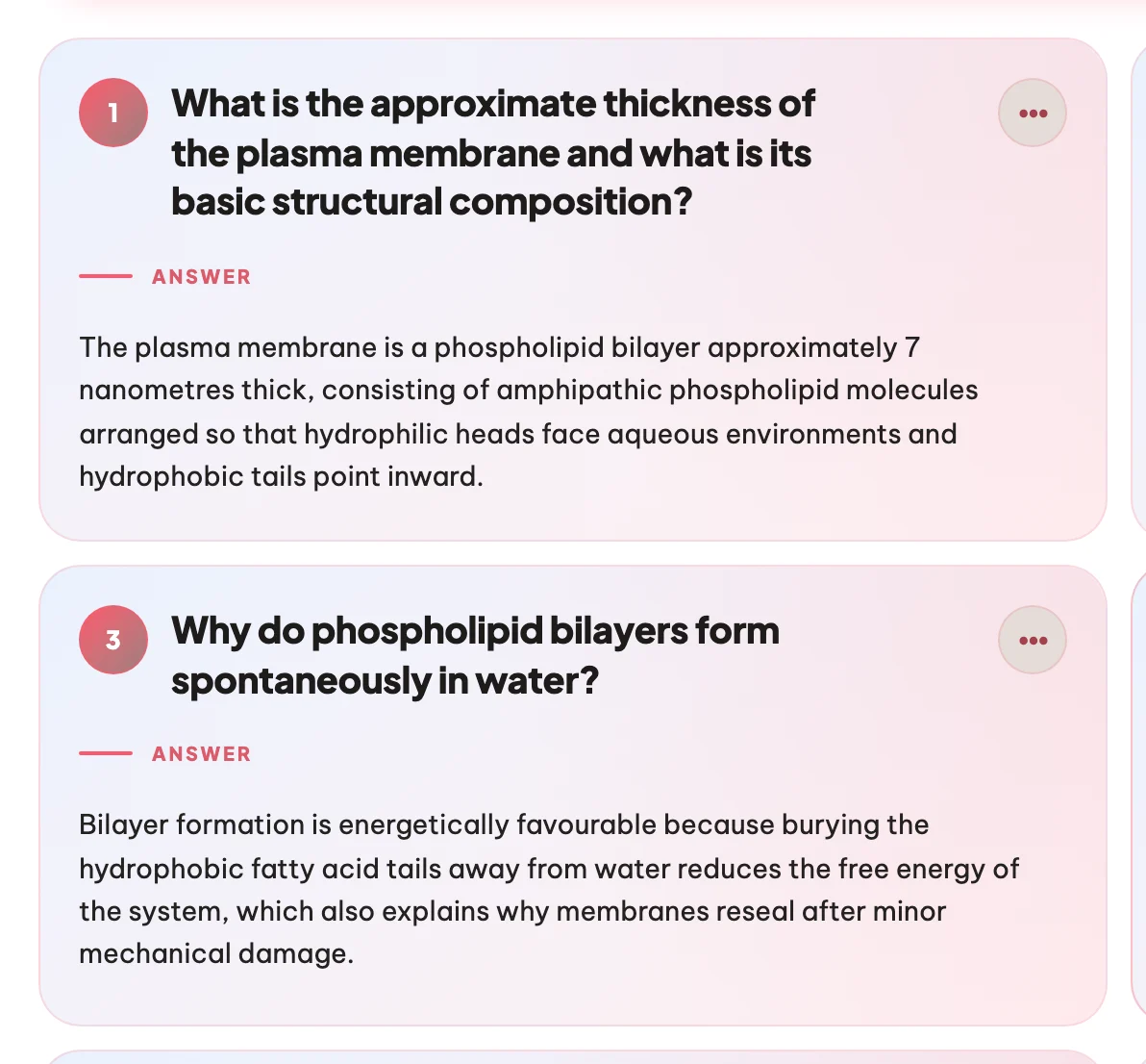 Flashcards about the plasma membrane