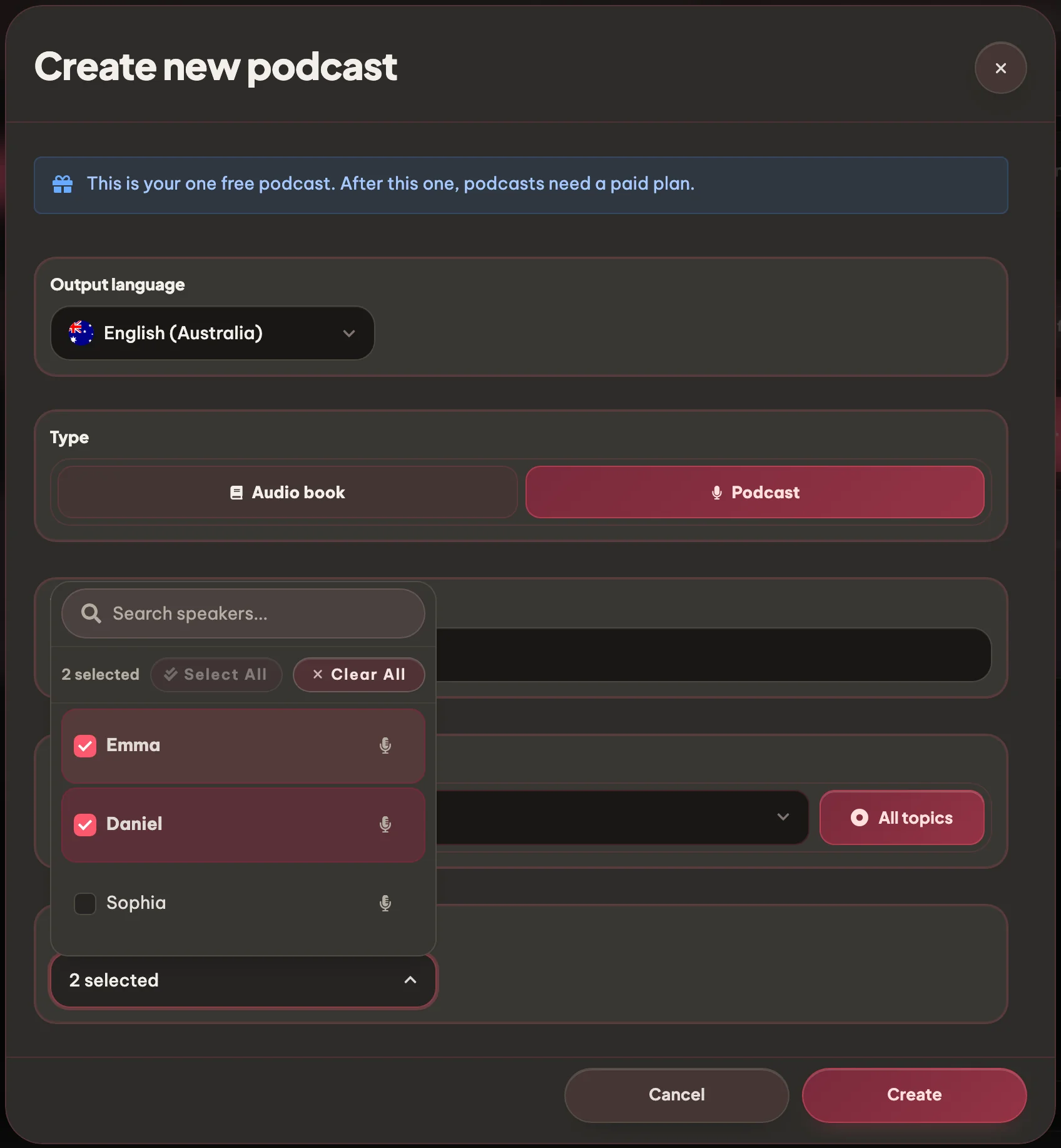Pick voices, language and length