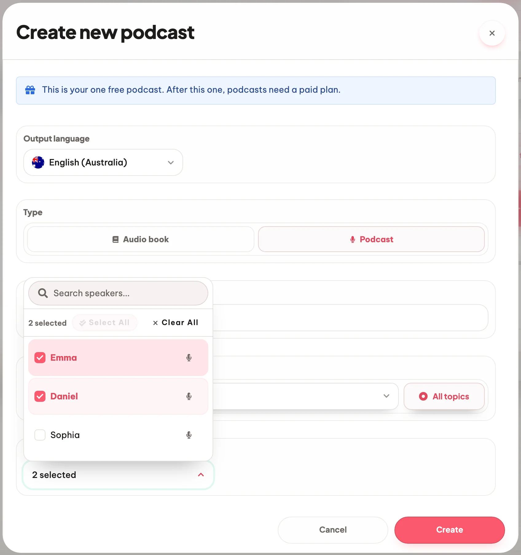 Pick voices, language and length