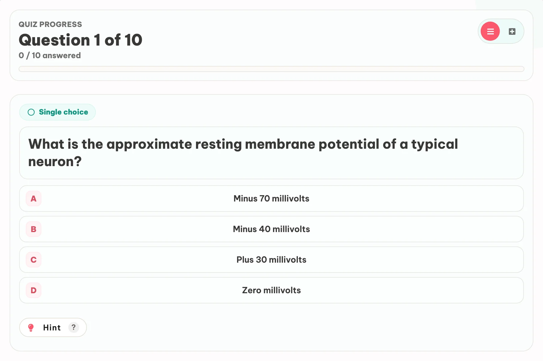 A multiple-choice question about neuron membrane potential